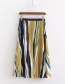 Fashion Color Satin Elastic Waist And Striped Printed Pleated Skirt