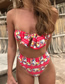 Fashion Red Tube Top Printed With High Waist Split Swimsuit