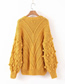Fashion Yellow Crocheted Ball Stitching Round Neck Sweater