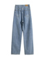 Fashion Jean Blue One-shoulder Hole Washed Jeans