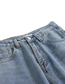 Fashion Jean Blue One-shoulder Hole Washed Jeans