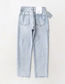 Fashion Light Blue Washed Side Cut Nine Points Of Raw Jeans
