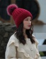 Fashion Red Wine Rabbit Fur Knit Double Plus Fluffy Ball Wool Cap