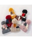 Fashion Gray Plush Knit Colorblock Plaid Wool Cap