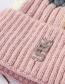 Fashion Pink Plush Knit Colorblock Plaid Wool Cap
