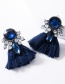 Fashion Blue Acrylic-studded Tassel Earrings