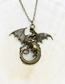 Fashion Ancient Silver + Blue Green Flying Dragon Luminous Necklace