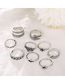 Fashion Silver Openwork Carved Leaf Feather Ring Set Of 9