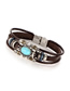 Fashion Silver Faux Leather Inlaid Oval Turquoise Bracelet