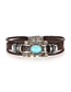 Fashion Silver Faux Leather Inlaid Oval Turquoise Bracelet