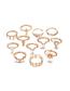 Fashion Gold Six-pointed Star Drop-shaped Chain Point Drill Ring 12 Piece Set