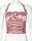 Fashion Pink Halter Halter Pleated Vest