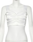 Fashion White Shoulder Strap Open Back V-neck Pleated Short Vest