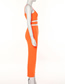 Fashion Orange Sling Round Neck Hollow Short Vest High Waist Skirt Suit