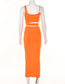 Fashion Orange Sling Round Neck Hollow Short Vest High Waist Skirt Suit