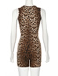 Fashion Leopard Quarter Round Collar Leopard Jumpsuit