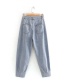 Fashion Blue Pleated Jeans At The Feet