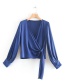 Fashion Royal Blue Silk Satin Crepe Shirt
