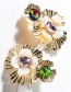 Fashion Gold  Silver Needle Multi-layer Alloy Resin Diamond Flower Earrings