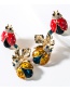 Fashion Color  Silver Needle Alloy Drop Oil Diamond Ladybug Earrings