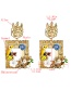 Fashion Gold Color Square Alloy Drop Oil Bird Resin Floral Diamond  Silver Needle Earrings