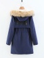 Fashion Navy Long Thick Padded Coat In Hooded Fur Collar