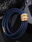Fashion Blue Copper Inlaid Zirconium Multi-turn Leather Bracelet