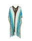 Fashion Blue Cutout Color Matching Knit Tassel Shawl Blouse