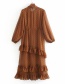 Fashion Caramel Colour Laminated Ruffled Wave Skirt Dress (two Sets)