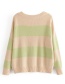 Fashion Apricot + Green Bandage Bow Striped One-shoulder Sweater