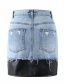 Fashion Blue Denim Leather Pierced Skirt