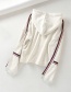 Fashion White Splicing Contrast Hooded Striped Short Sweater