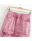 Fashion Pink Banded Washed Denim Skirt