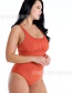 Orange Pleated One-piece Swimsuit