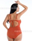 Orange Pleated Cross-piece Swimsuit