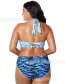 Blue Striped Gradient High Waist Split Swimsuit