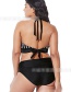 Black Lace-up Striped Swimsuit