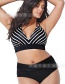 Black Lace-up Striped Swimsuit