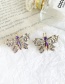 Fashion Purple Alloy Diamond Butterfly Stud Earrings