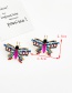 Fashion Pink Alloy Diamond Butterfly Stud Earrings