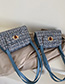 Fashion Large Blue Wool Check Buckle Shoulder Bag
