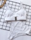Fashion White High Waist Pit Buckle Split Swimsuit