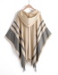 Beige Contrast Stripes Imitation Cashmere Tassel Hooded Cloak