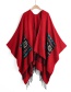 Red Wine Pocket Solid Color Imitation Cashmere Tassel Cloak