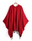 Red Pocket Solid Color Imitation Cashmere Tassel Cloak