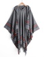 Gray Colorful Striped Imitation Cashmere Tassel Hooded Cape