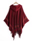 Gray Colorful Striped Imitation Cashmere Tassel Hooded Cape