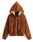 Brown Corduroy Quilted Hooded Coat