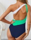 White + Green + Dark Blue Colorblock One-shoulder Bikini