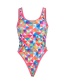 Colored Triangle Striped Printed Halter One-piece Swimsuit